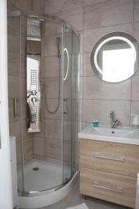 a bathroom with a shower and a sink at Apartman Tip Top in Gospić