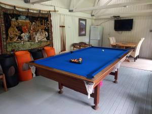 a pool table with balls on it in a room at 28 Scarborough Tce in Hanmer Springs