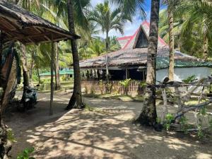 una casa con palmeras delante en KOKONUT HUT RETREAT & CAMPING SITE RENTAL en Romblon