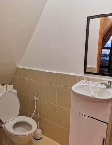un baño con inodoro y lavabo en Guillen Plantaciones Resort Farm, en Cebú