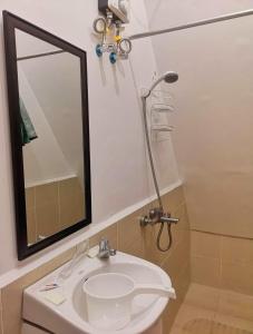 a bathroom with a sink and a mirror at Guillen Plantaciones Resort Farm in Cebu City