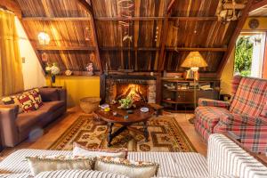 a living room with a couch and a fireplace at Chalet Lander Colonia Tovar in El Tigre