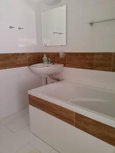 a bathroom with a bath tub and a sink at Apartment Pod Kotnovem in Tábor +13 photos