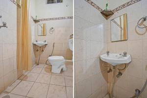 two pictures of a bathroom with a toilet and a sink at Stephels Hostel in Jaipur