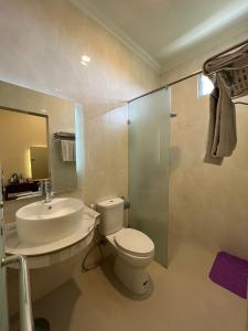 a bathroom with a toilet and a sink and a shower at Hotel Indah Palace Tawangmangu in Tawangmangu