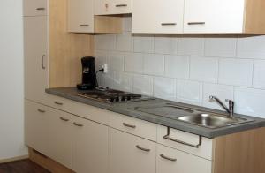 a kitchen with a sink and a stove at Hotel Studio Bosch Duin Strand in Den Helder