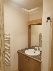 uma casa de banho com um lavatório e um espelho em Appartement Les Coches em La Plagne Tarentaise