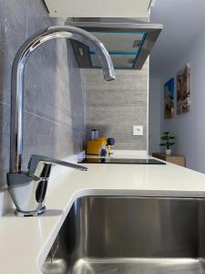 a kitchen sink with a faucet in a kitchen at Apartamentos Lusitania Parking Gratis bajo disponibilidad in Mérida