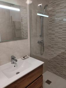a bathroom with a sink and a shower at Maison DEPALE in Sérignan