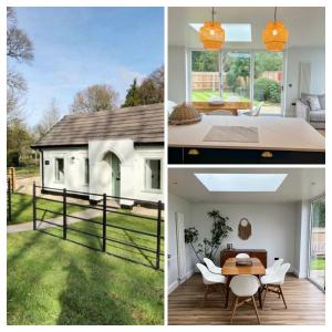 two images of a house with a dining room and a house with a fence at The Old Gatehouse Luxury Cottage in Legbourne