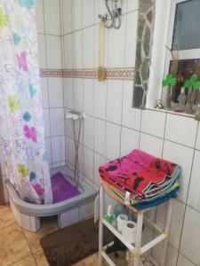 uma pequena casa de banho com chuveiro e WC em Casa GRENADO em Vallehermoso