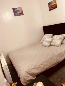 謝菲爾德的住宿－Heart of Sheffield，卧室内的一张床位,配有两个枕头
