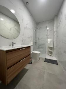 bagno con doccia, lavandino e servizi igienici di Precioso estudio en el centro de Málaga 1 a Málaga