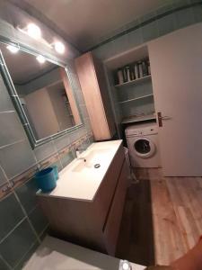 a bathroom with a sink and a washing machine at Ventoux 24 in Enchastrayes