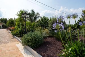 a garden with purple plants and a street light at Villa Dario in Castellana Grotte
