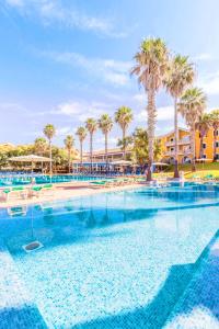 una piscina en un complejo con palmeras en Vibra Blanc Palace Aparthotel, en Sa Caleta