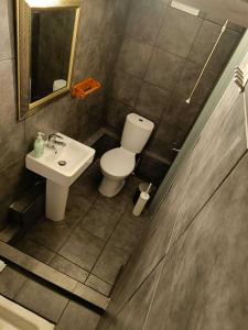 a small bathroom with a toilet and a sink at Comfortable Budget Two Bedroom Apartment In City Centre - Kings Cross - Euston Station - 6 People in London