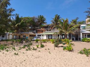 a house on the beach with palm trees at Casa do Índico in Praia do Tofo