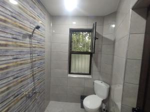 uma casa de banho com um WC e uma janela em Cozy Rooms Panagyurishte em Panagyurishte