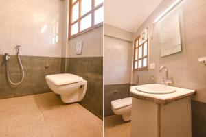 two pictures of a bathroom with a toilet and a sink at FabExpress Raj Imperial By Rivasa in Goa