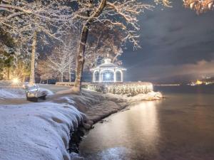 ein Pavillon im Schnee neben einem Gewässer in der Unterkunft Apartment Luxury Sunrise by Interhome in Pörtschach am Wörthersee