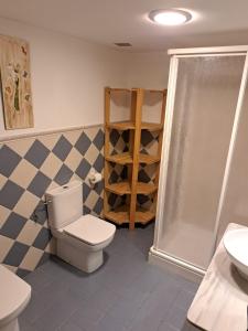 GodojosにあるCASA RURAL LA SOLANAのトイレ、シャワー、洗面台を備えたバスルーム