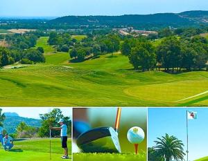 a collage of pictures of a golfer on a golf course at Studio Apartment - Domaine du Golf Resort in Roquebrune-sur-Argens