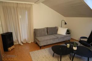 ein Wohnzimmer mit einem Sofa und einem Tisch in der Unterkunft RM Apartment for Moments in Dornbirn