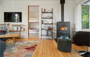 salon z piecem opalanym drewnem w obiekcie Beautiful Home In Holbk With Kitchen w mieście Holbæk
