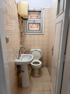 a bathroom with a toilet and a sink and a window at Cozy holiday apartment in Maadi in Cairo +14 photos