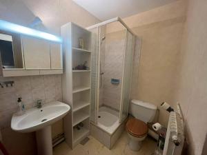 y baño con ducha, lavabo y aseo. en Appartement Les Angles, 2 pièces, 4 personnes - FR-1-593-48, en Les Angles