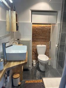 a bathroom with a white sink and a toilet at Le Terminus in Aix-les-Bains