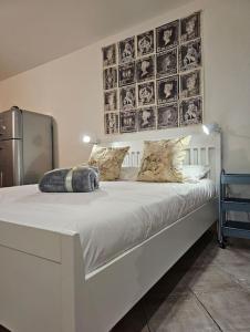 - une chambre avec un grand lit blanc et des oreillers dans l'établissement Good Times Accomodation Cuneo, à Coni