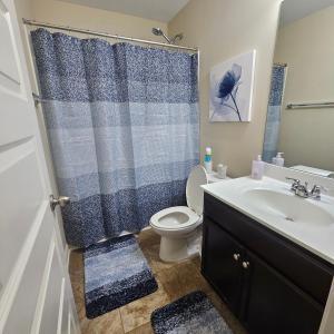 a bathroom with a sink and a toilet and a shower at Elizabeth Experiences in Atlanta