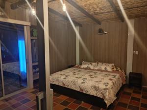 a bedroom with a bed and a large window at Amonitas Glamping Deluxe in Tinjacá +85 photos