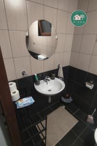 a bathroom with a sink and a mirror at Nikka Resthouse Mandićevac, peaceful getaway near Đakovo - Slavonija in Mandićevac