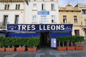 a tree lichens sign in front of a building at Hotel Tres Leones in Vilassar de Mar
