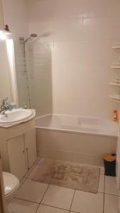 a bathroom with a sink and a tub and a toilet at Location chambre privée avec salle de bain et WC privatifs dans appartement moderne in Nantes