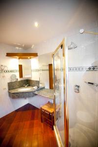 een badkamer met een douche en een wastafel bij Chateau De Strainchamps in Fauvillers