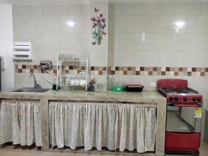 a kitchen with a counter with a sink and a stove at Apto vacacional DENIS T in Tunja