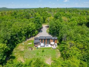 an overhead view of a house in the middle of a forest at Chalet Orkidea in Chertsey