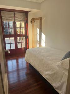 a bedroom with a bed and two windows at Apartamento Ayuntamiento Los Candiles in Oviedo