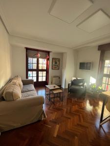 a living room with a couch and a chair at Apartamento Ayuntamiento Los Candiles in Oviedo
