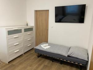 Łóżko lub łóżka w pokoju w obiekcie Apartmány Mikulčice