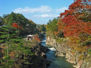 um rio no meio de uma floresta com árvores em Kajitsu no mori - Vacation STAY 53784v em Ichinoseki