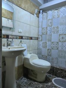 bagno con servizi igienici e lavandino di Encantadora habitación en Breña a Lima