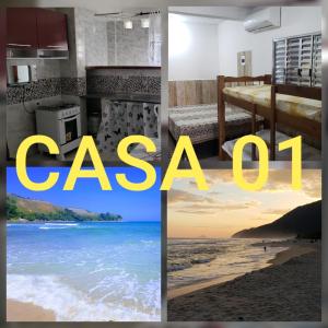 un collage de fotos de la playa y la palabra ccas en Casa Will Maresias en Maresias