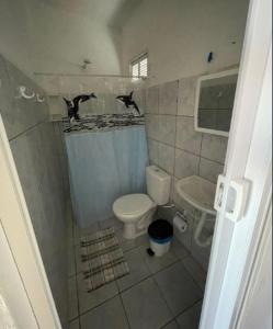 a small bathroom with a toilet and a sink at Pousada Brisa do Mar in Galinhos