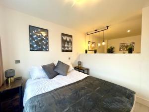ein Schlafzimmer mit einem Bett mit zwei Kissen darauf in der Unterkunft June Disc - Long Stay - Contractors in Swindon