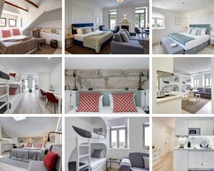 a collage of photos of a hotel room at Porto Downtown Lovers Suites: Bombarda 451 in Porto